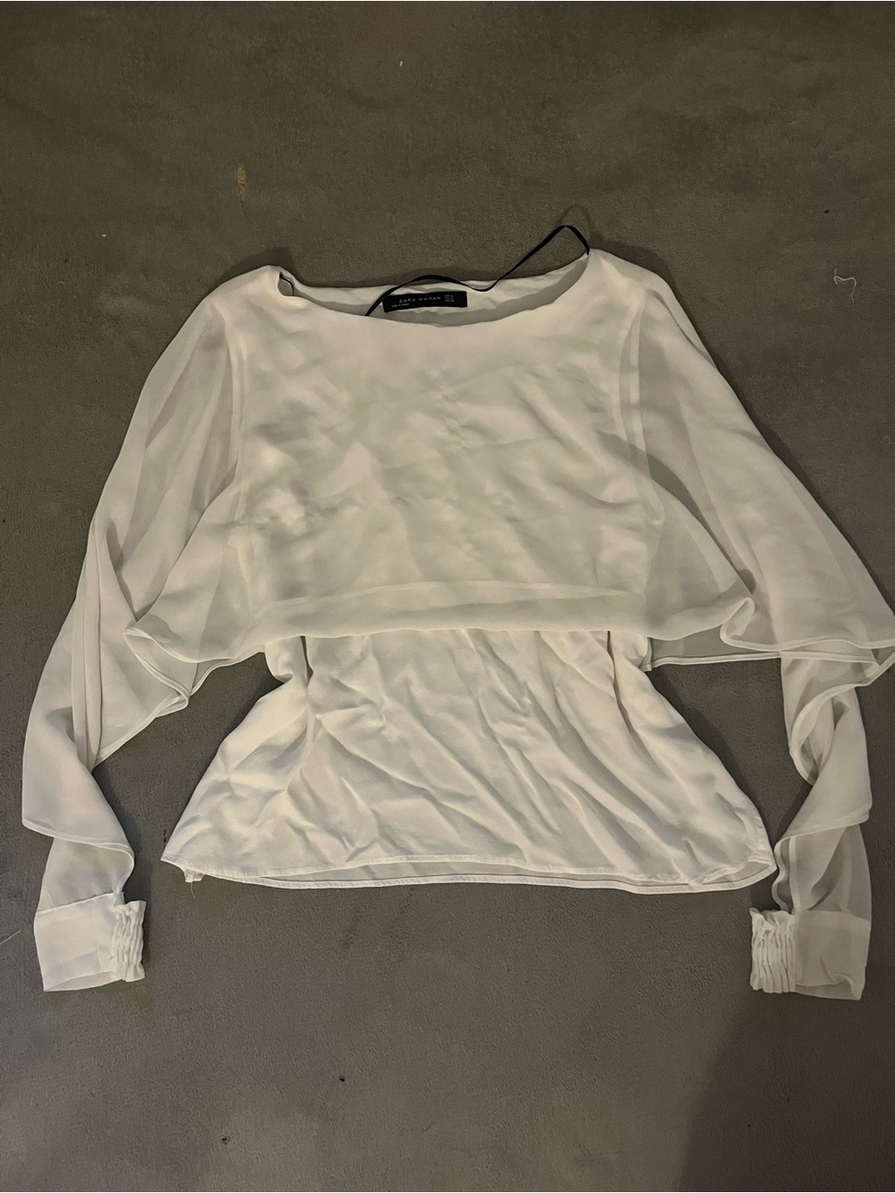 Zara White Sheer Layered Long-Sleeve Blouse